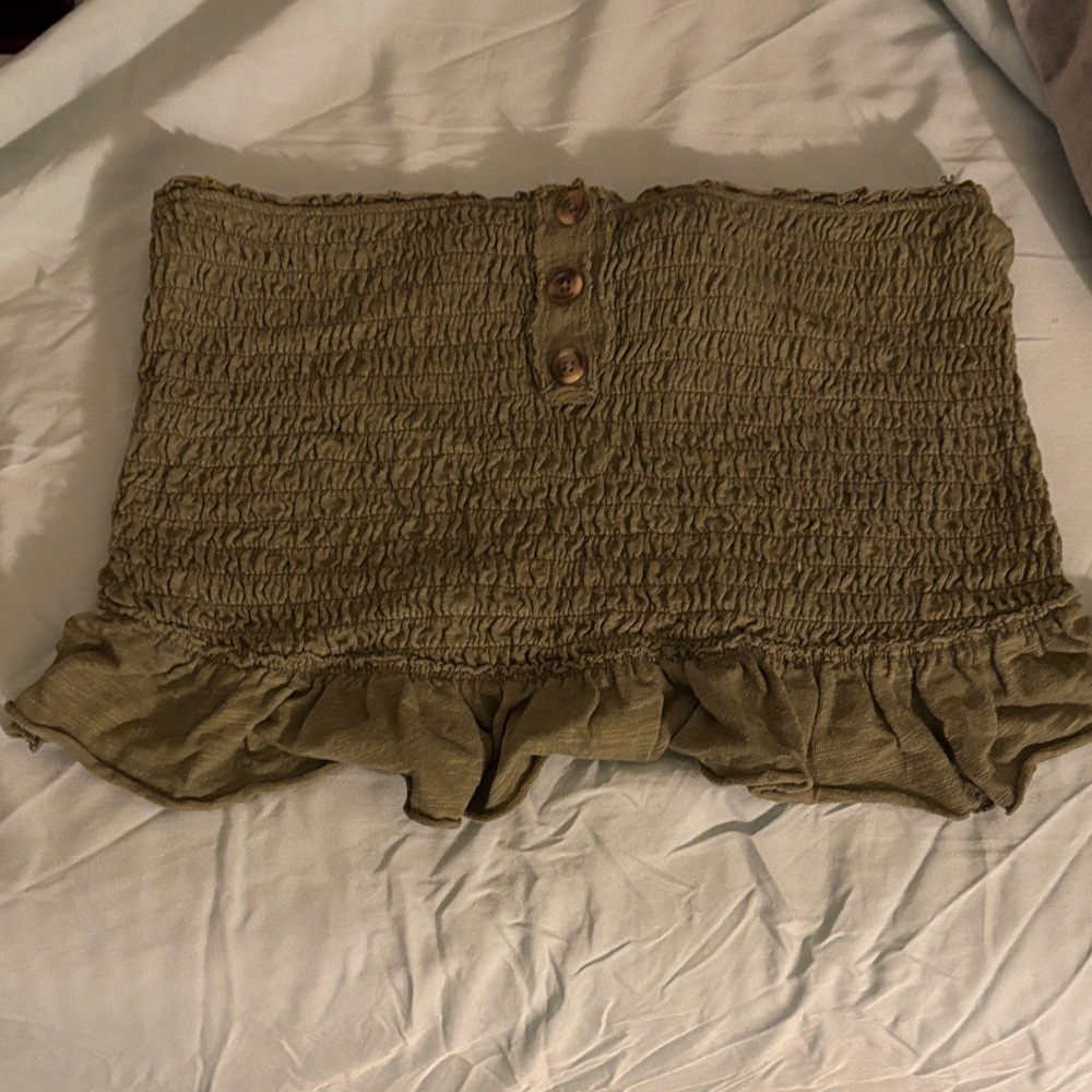 We The Free Olive Green Smocked Tube Top with Button Detail